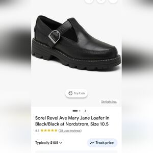 Sorel Black Mary Jane Lug Sole Loafer with Silver Buckle